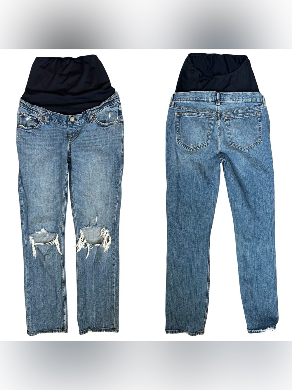Abercrombie & Fitch The Ankle Straight Medium Wash Ripped Maternity Jeans 26/2L
